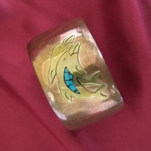 Unique Copper Cuff Bracelet with Brass Dolphins
